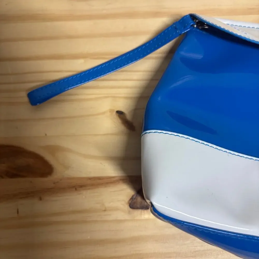 Folli Follie Womens Full Zip Cosmetic Bag Mini Pouch Blue White Colorblock